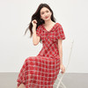 熙世界复古红色格纹连衣裙女高级感夏季气质灯笼袖海边度假长裙子 商品缩略图3