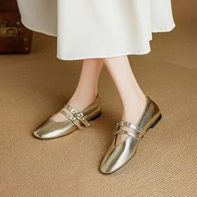 【预售5天】法式复古双搭扣，金色玛丽珍小皮鞋NJMK&K1655