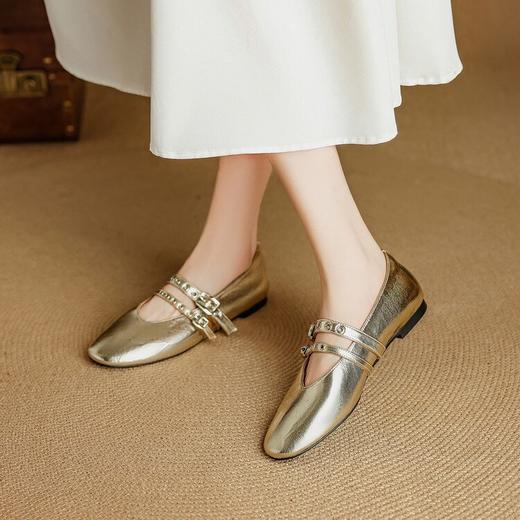 【预售5天】法式复古双搭扣，金色玛丽珍小皮鞋NJMK&K1655 商品图0