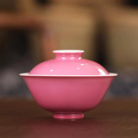 【忘言】胭脂红釉圆柏茶圆 盖碗 曰何文人器