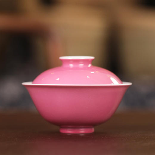 【忘言】胭脂红釉圆柏茶圆 盖碗 曰何文人器 商品图0