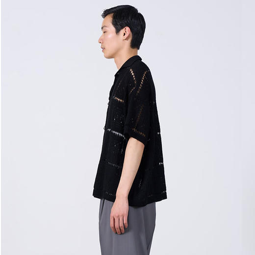 YOKE CROCHET KNIT SHIRT 格子纹理针织短袖衬衫 商品图1