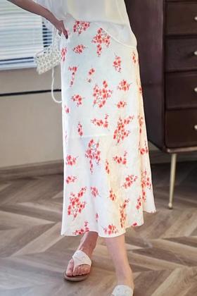 Le Malene 米色暗纹碎花高腰半裙 20680