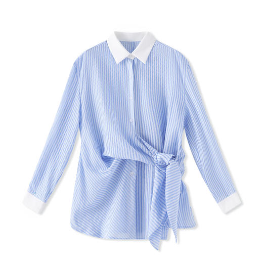 「高货wl」全新升级【铂金会员257/天猫339/差价82】(02953)洛诗琳设计感重工烫钻衬衫2025夏季天丝混纺收腰条纹上衣 商品图4