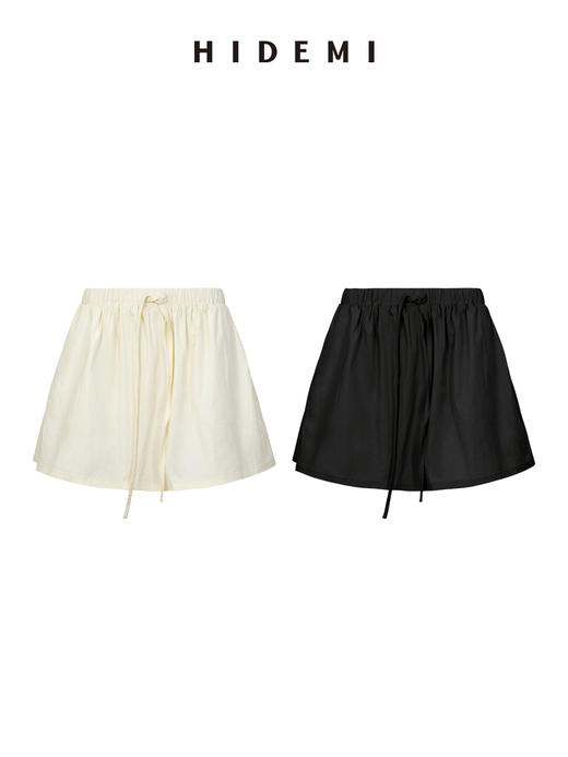 HIDEMI极简显瘦设计感抽绳松紧带中低腰防走光半身裙短裙 黑色/白色 商品图7