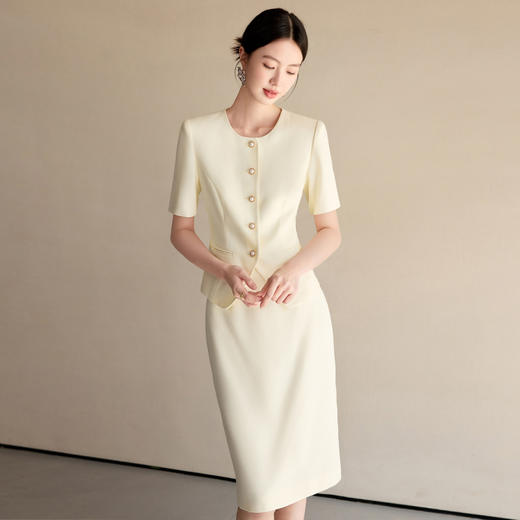 IWY/米白色夏季短袖小香风西装套裙女气质名媛珠宝接待工作服职业裙装25CS776 商品图1