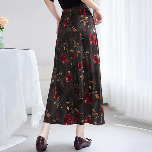 【真丝弹力缎】高腰a字裙中长裙，气质通勤桑蚕丝印花半身裙SM-72501097 商品图3