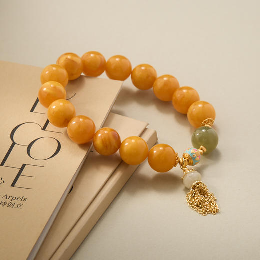 普陀山【蜜蜡】12mm老蜜蜡 和田玉 翡翠八角亭流苏 手链设计款手链 商品图2