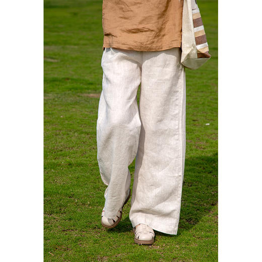 高腰亚麻阔腿裤 商品图0