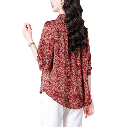 MZ18939高端复古碎花七分袖衬衫女夏装新款气质宽松小衫洋气妈妈遮肚上衣 商品图4