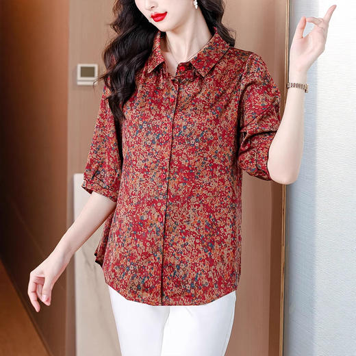 MZ18939高端复古碎花七分袖衬衫女夏装新款气质宽松小衫洋气妈妈遮肚上衣 商品图0