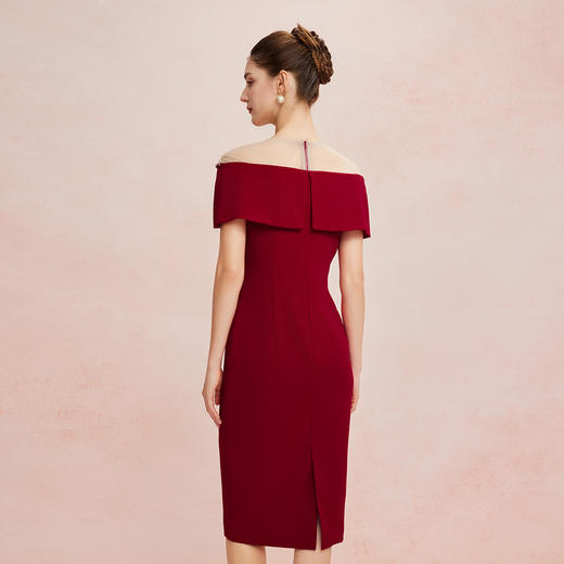 QF8D8斯尔丽25新款露肩法式浪漫一字肩蝴蝶结构收腰显瘦连衣裙 商品图6