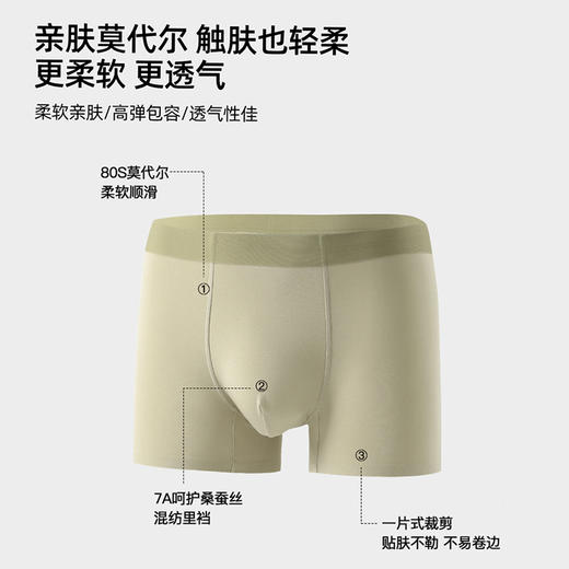 官网399！三条装内家同款80S莫代尔亲肤裸感无痕平角裤 轻薄透气桑蚕丝底裆男士内裤三条装 商品图1