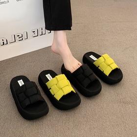 【YW】无忧购厚底拖鞋女夏外穿编织踩屎感沙滩懒人一字拖B0068（截单后3-5天发货）