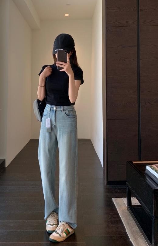 重磅土耳其天丝汉麻高腰显瘦水洗直筒窄腿牛仔裤 商品图7