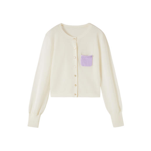 谜底针织开衫女2025秋新品简约百搭细针毛绒贝壳扣毛衫253MZ1357 商品图4