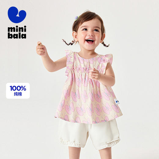 迷你巴拉女童短袖衬衫夏装新款甜美纯棉透气柔软宝宝上衣 商品图0