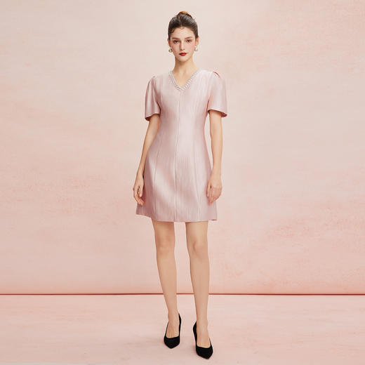 QF8E8斯尔丽25新款法式优雅丝毛小礼服领口晶莹收腰放摆轻奢连衣裙 商品图3