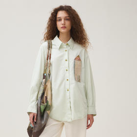 谜底衬衣长袖女2025秋季新品通勤磨毛印花莫兰迪色衬衫253MC1155