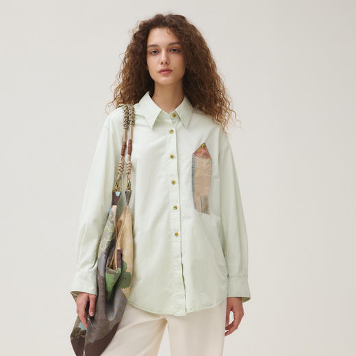 谜底衬衣长袖女2025秋季新品通勤磨毛印花莫兰迪色衬衫253MC1155 商品图0