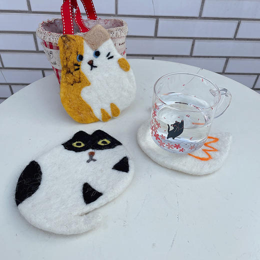 出口日本丑萌加厚可爱卡通猫咪茶杯垫羊毛毡杯垫桌面隔热垫礼物 商品图3