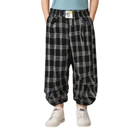 迪士尼儿童裤子加绒加厚冬季女童卫裤一体绒男童保暖裤外穿格子裤 商品图8