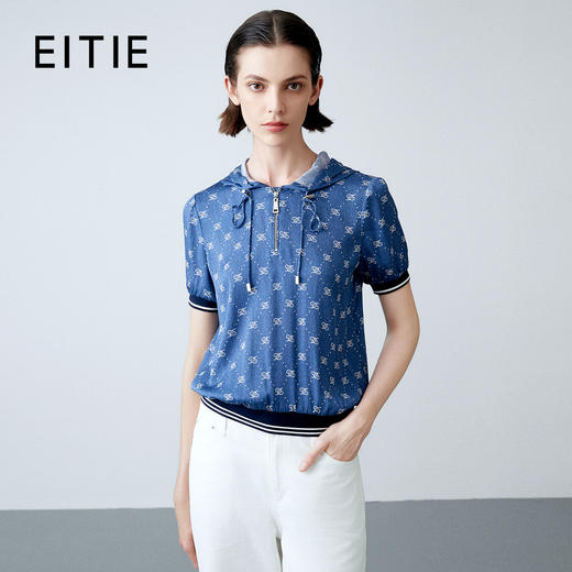 EITIE爱特爱夏季新款时尚休闲显瘦连帽套头印花上衣7813520 商品图0