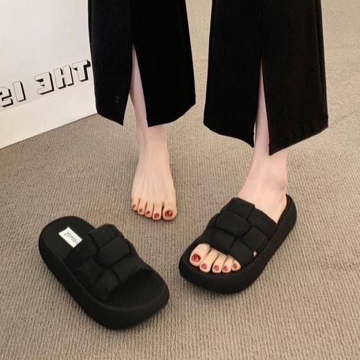 【YW】无忧购厚底拖鞋女夏外穿编织踩屎感沙滩懒人一字拖B0068（截单后3-5天发货） 商品图2