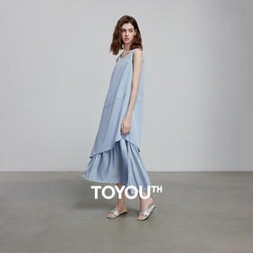 初语氧气感天空蓝连衣裙女度假风拼接假两件背心裙