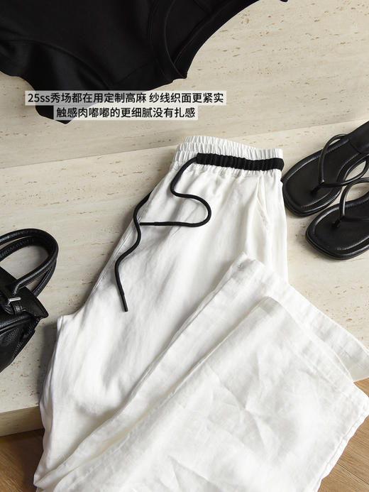 老钱风100进口苎麻高质撞色腰亚麻阔腿裤 商品图9