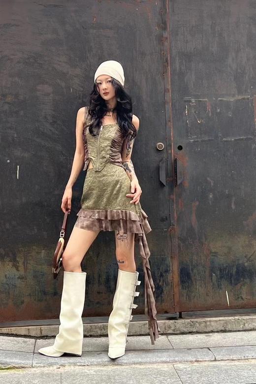 WHO KNOWS 复古辣妹扎染飘带套装裙 20673 商品图2