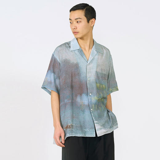 YOKE LANDSCAPE PRINTED OPEN COLLAR艺术家合作系列天丝短袖衬衫 商品图0
