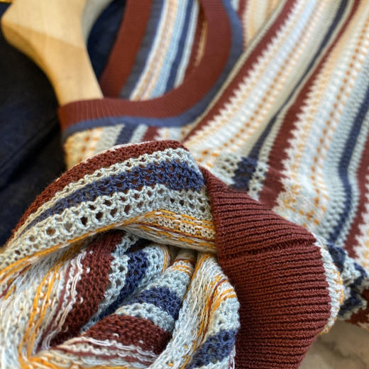 百搭又好穿，2025夏季丝麻撞色镂空肌理感条纹针织T恤女款！ 商品图2