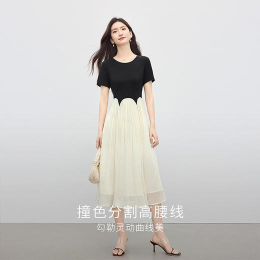 【专属特价】熙世界淡人穿搭黑色短袖拼接雪纺裙子假两件连衣裙女2025夏天新款 商品图3