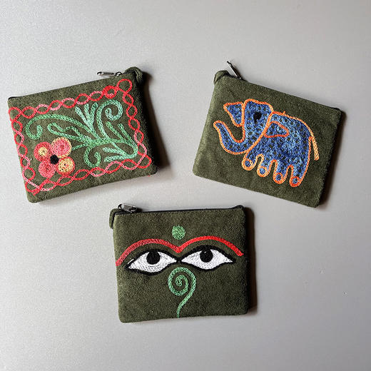 尼泊尔进口麂皮小零钱包女士民族风手拿包手工刺绣 商品图4