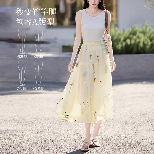 【专属特价】熙世界莱赛尔植物系绣花半身裙女2025夏季新款海边度假风a字伞裙 商品图3