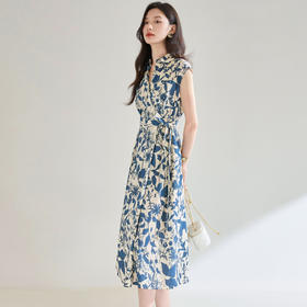 「高货sh」全新升级【铂金会员257/天猫349/差价92】(05943)洛诗琳法式棉质印花连衣裙2025夏季新款收腰显瘦通勤长裙