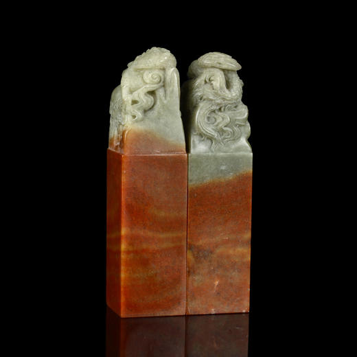 孤品016941-印度石俏色龙凤钮对章-2.5*2.5*9.8cm 商品图2