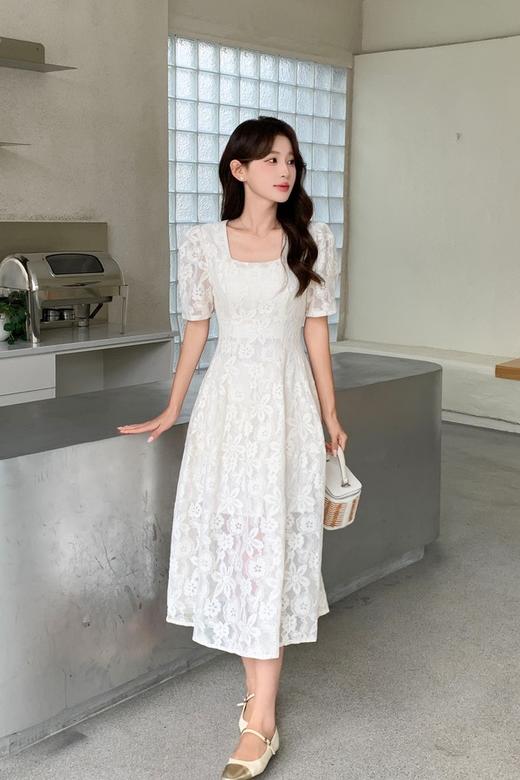 ELLA JADE 法式方领印花蕾丝连衣裙 20531 商品图0