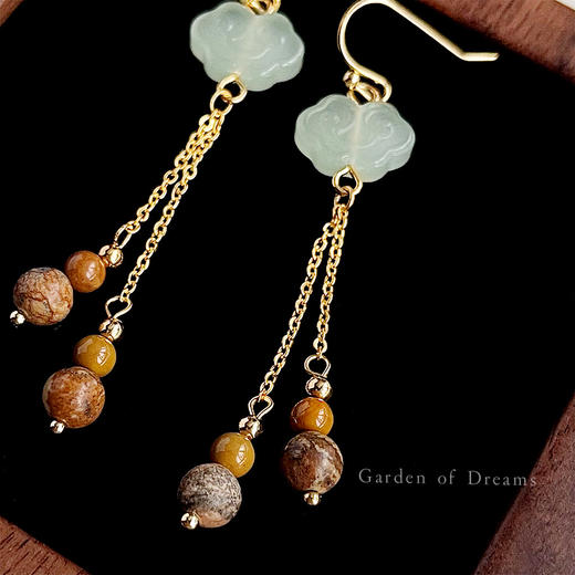 【敦煌蓬莱仙境·琉璃流苏耳环】敦煌小众国风手作 天然石流苏耳环 文艺复古如意耳钩 新中式高级感耳饰 商品图2