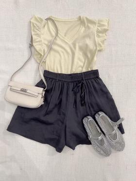 【门店同款】ENJOY夏季韩系荷叶边袖V领T 162995021