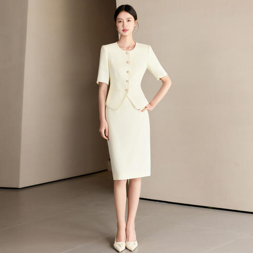 IWY/米白色夏季短袖小香风西装套裙女气质名媛珠宝接待工作服职业裙装25CS776 商品图2