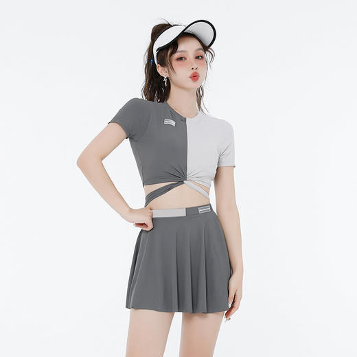 新款三件套泳衣女分体裙式遮肚显瘦高腰保守时尚撞色温泉泳装 商品图2