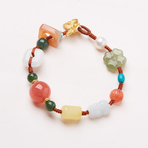 【普陀山】十全十美银蝴蝶 田玉四叶草  多宝手工编织手链女  礼物 商品图2