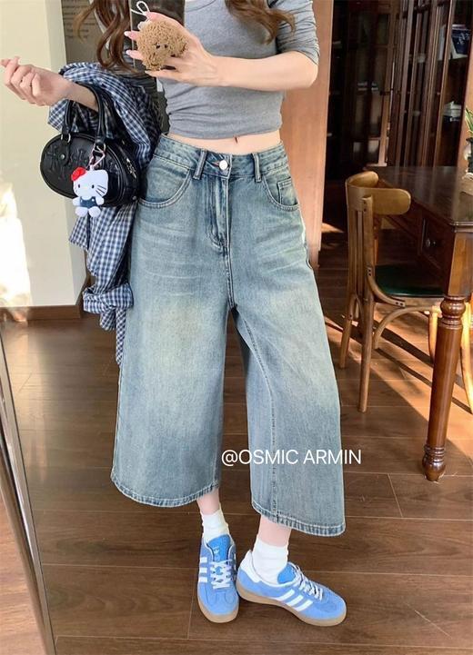 梨形天菜高腰A字韩版复古水洗七八分牛仔裤 商品图1