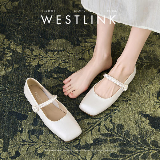 西遇平底玛丽珍鞋女新款秋季法式水钻方头小皮鞋软底银色单鞋V1456898 商品图3