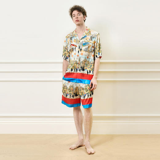 Solo seta男士真丝海边度假风短袖短裤套装桑蚕丝印花2025秋冬 商品图1