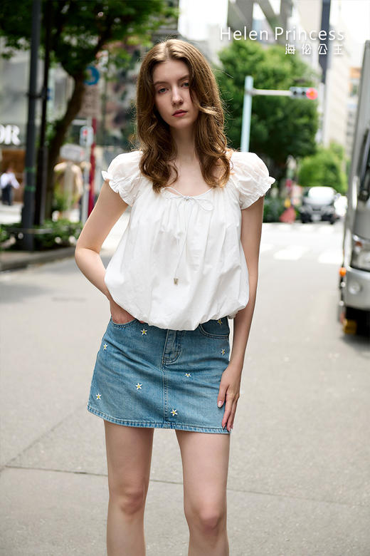 系带蝴蝶结小飞袖上衣 商品图2