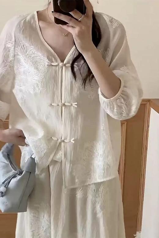 SUMMER & SAGE 改良汉服v领禅意刺绣套装裙 20701 商品图1