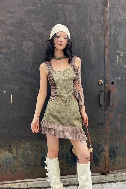 WHO KNOWS 复古辣妹扎染飘带套装裙 20673 商品图1